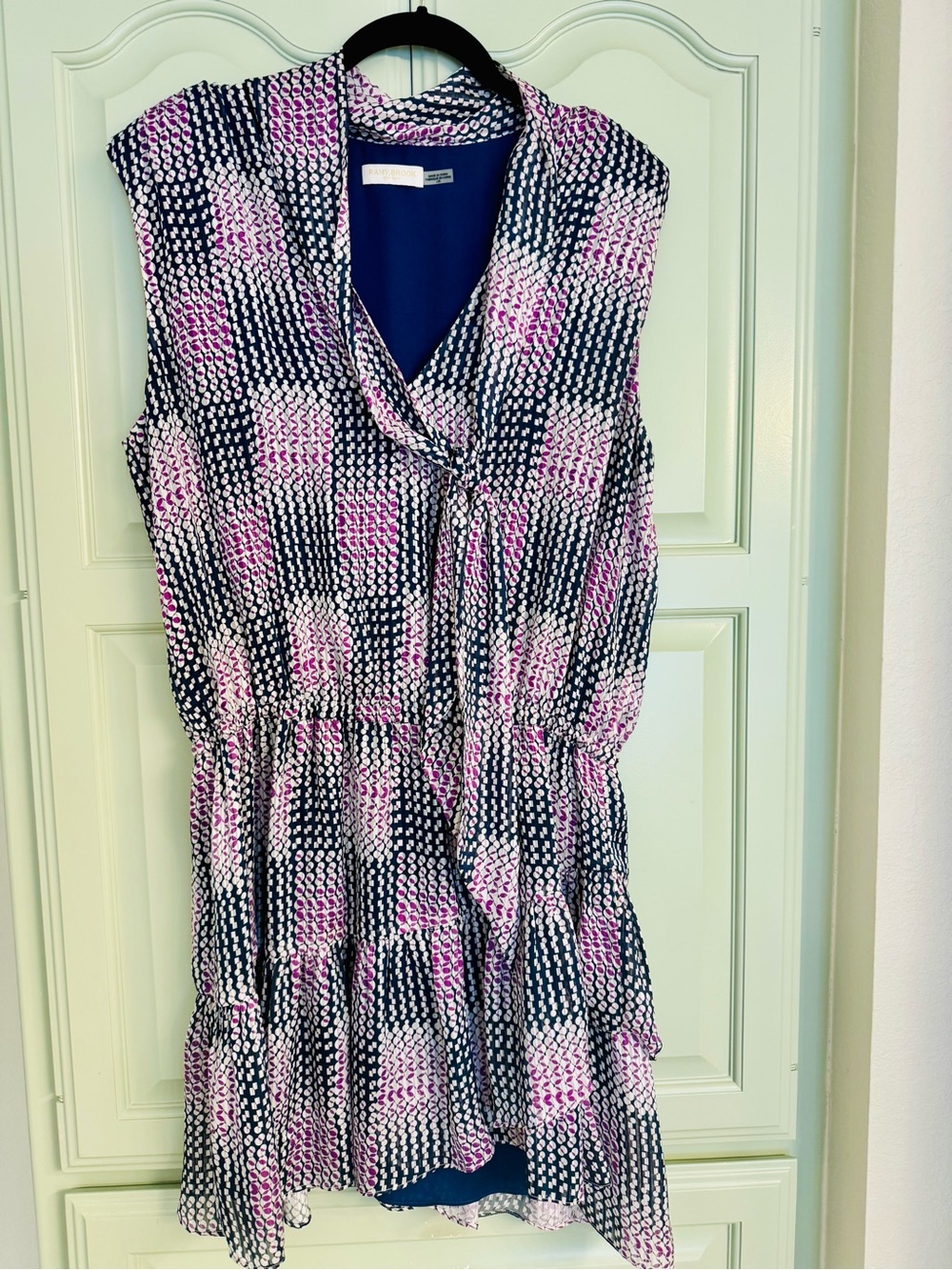 Ramy Brook Pink and Navy Sleeveless Tiered Dress